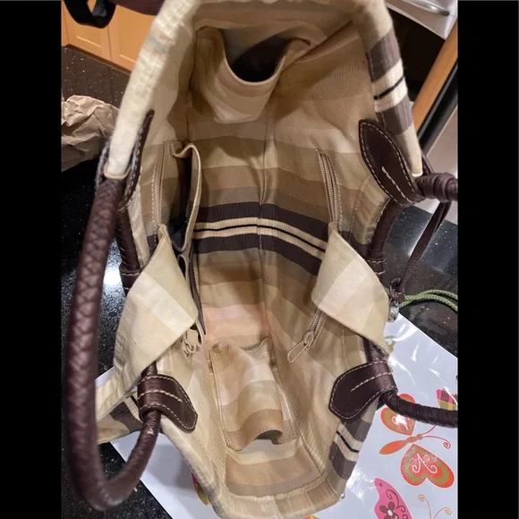 BRIGHTON NAUTICAL ACCENTS JUTE AND LEATHER SHOULDER BAG HANDBAG PURSE - Picture 13 of 13